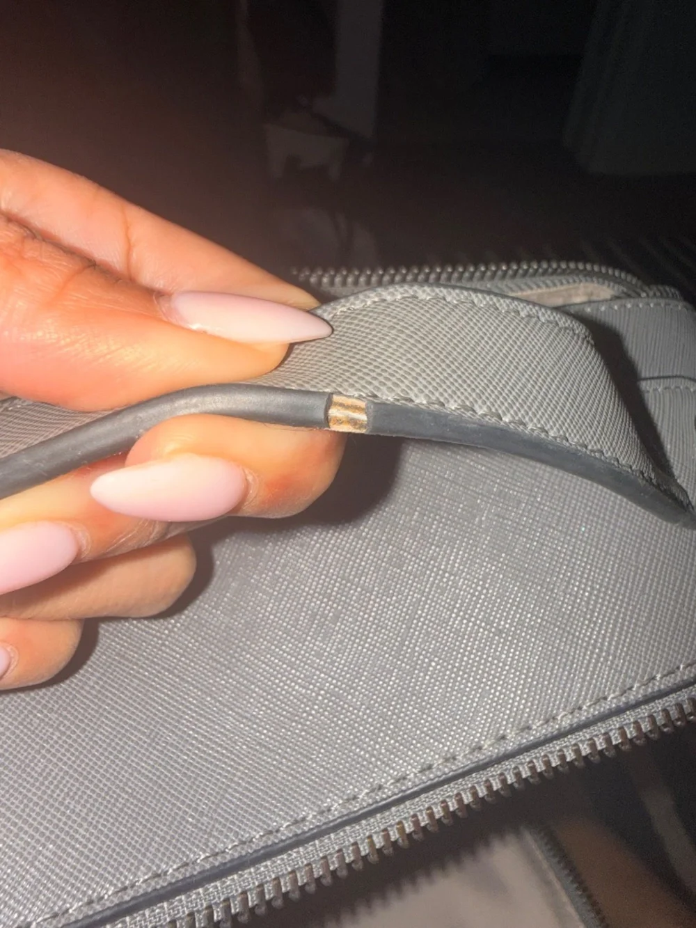 Gray faux leather laptop backpack
